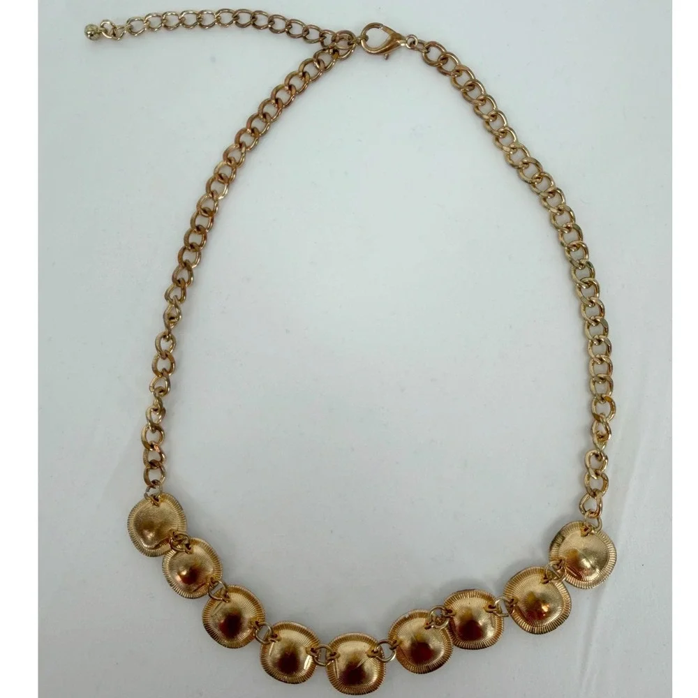 Gold Tone Clear Crystal Rhinestone Halo Bib Statement Necklace Adjustable 103-42